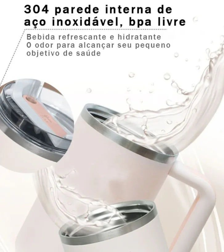 Garrafa Térmica 1200ml com Alça e Canudo - Bebidas na Temperatura Ideal por até 12 Horas.