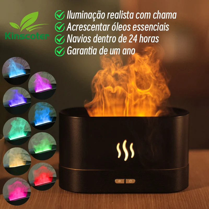 Umidificador de Ar Ultrassônico e Difusor com Lâmpada de Chama LED